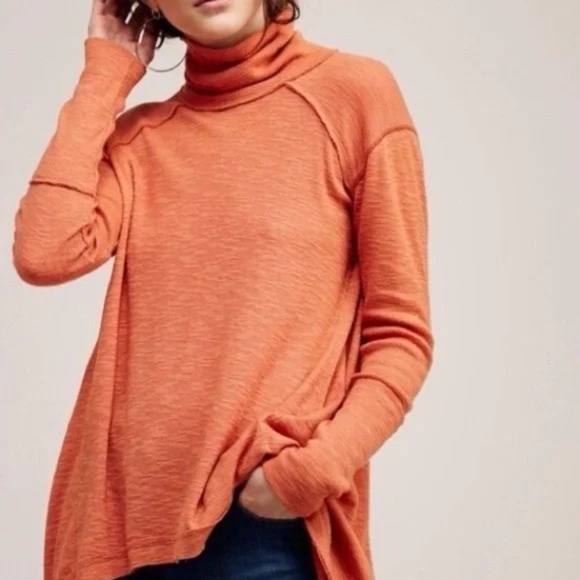 Free People Sienna Split Back Orange Turtleneck M - Picture 1 of 6